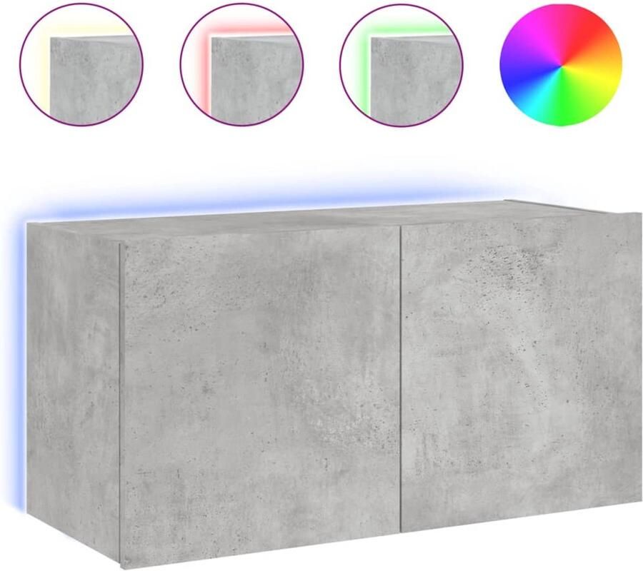 The Living Store Tv-wandmeubel met LED-verlichting 80x35x41 cm betongrijs Tv-wandmeubel Tv-wandmeubelen Zwevend Tv-meubel Tv-wandmeubel - Foto 3
