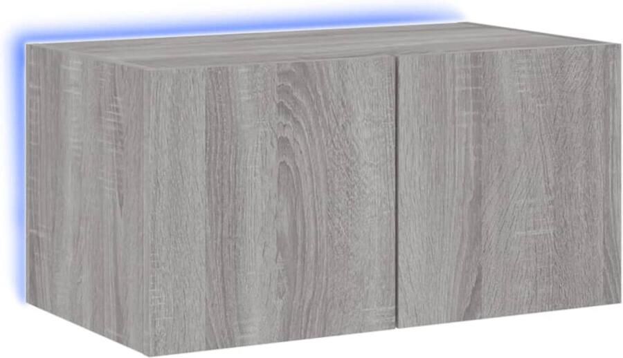 The Living Store Tv-wandmeubel met LED-verlichting 60x35x31 cm grijs sonoma Tv-wandmeubel Led-verlichting Grijze Tv-standaard Houten Tv-tafel Salontafel - Foto 3