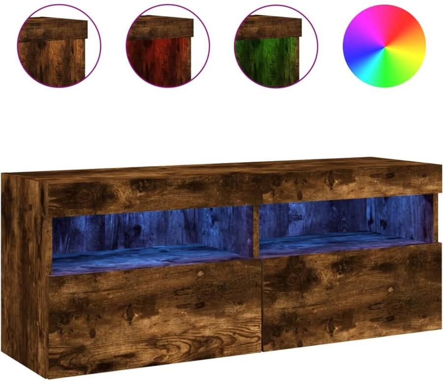 VidaXL The Living Store Tv-wandmeubel met LED-verlichting 100x30x40 cm gerookt eiken Tv-wandmeubel Zwevende Tv-kast Led-verlichting Rgb Verlichting Bruine Tv Kast - Foto 2