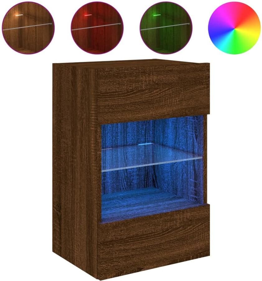 The Living Store Tv-wandmeubel met LED-verlichting 40x30x60 5 cm bruineikenkleur Tv-standaard Tv-meubel Wandmontage Led Verlichting Bruin - Foto 3