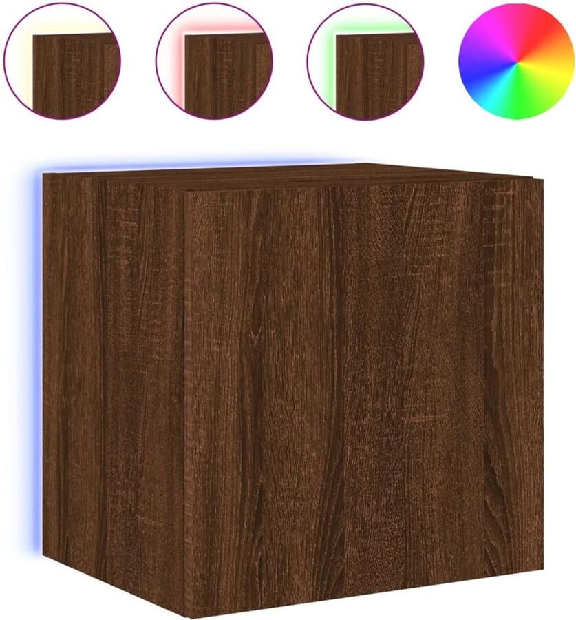 The Living Store Tv-wandmeubel met LED-verlichting 40 5x35x40 cm bruineikenkleur Tv-wandmeubel Led-verlichting Bruineiken Houten Tv-standaard Mediabox - Foto 2