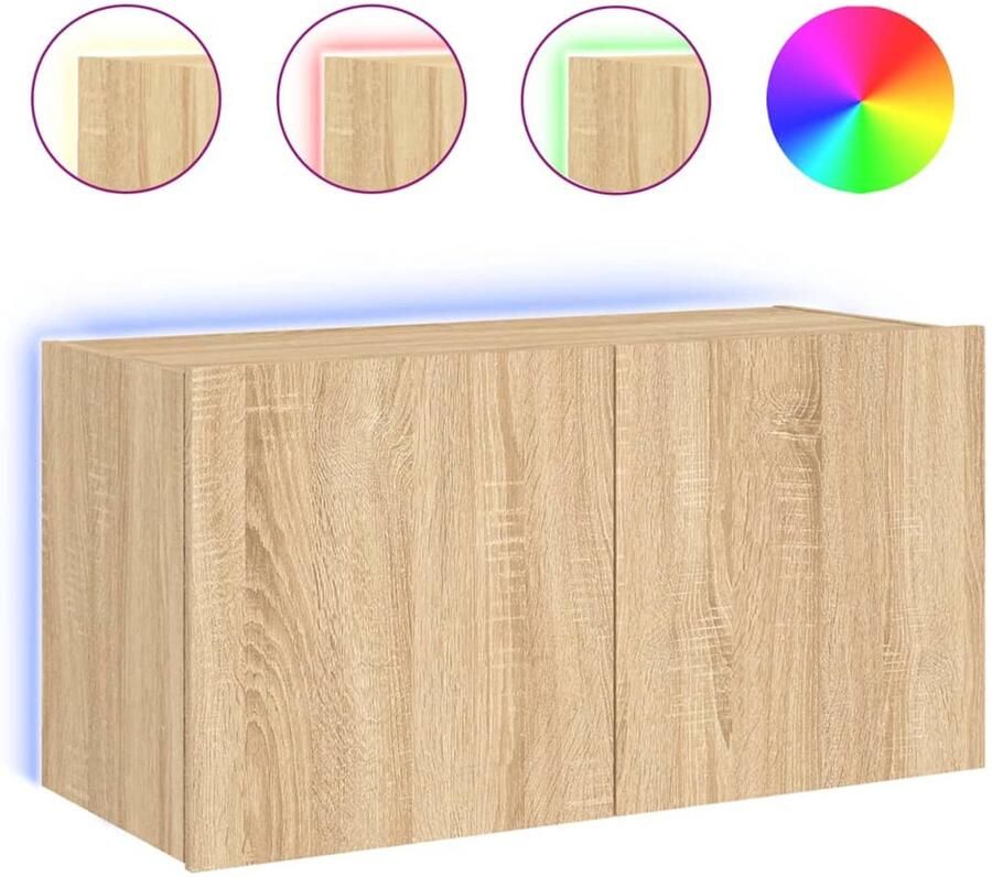 The Living Store Tv-wandmeubel met LED-verlichting 80x35x41 cm sonoma eikenkleur Tv-meubel Tv-standaard Wandmontage Led Verlichting Sonome Eiken - Foto 5