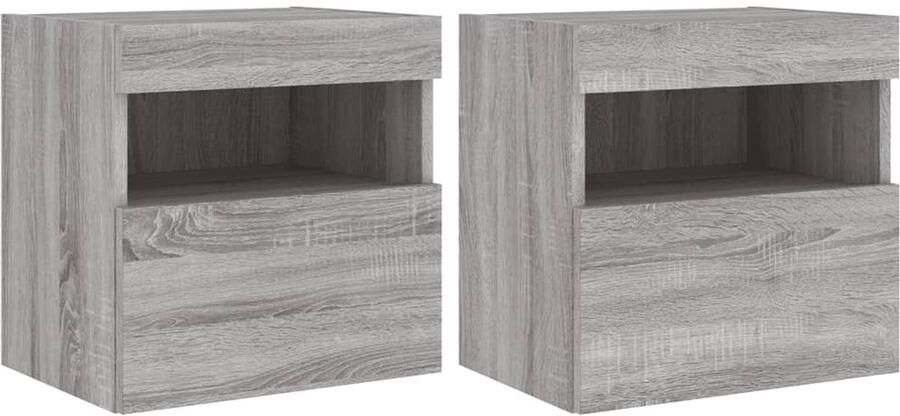 The Living Store Tv-wandmeubels met LED 2 st 40x30x40 cm grijs sonoma eiken Tv Wandplank Tv Kast Led Verlichting Rgb Licht Houten Tv Stand - Foto 2