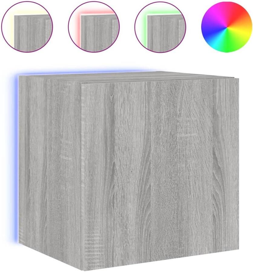 The Living Store Tv-wandmeubel met LED-verlichting 40 5x35x40 cm grijs sonoma Tv-wandmeubel Led-verlichting Tv-kasten Salontafel Houten Meubilair - Foto 3