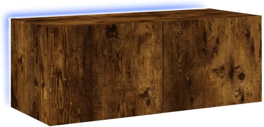 The Living Store Tv-wandmeubel met LED-verlichting 80x35x31 cm gerookt eiken Tv-standaard Tv-meubel Led Verlichting Zwevende Tv-kast Bruine Tv-tafel - Foto 3