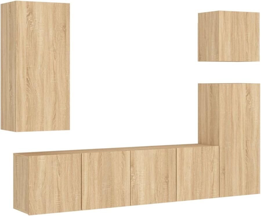 The Living Store 5-delige Tv-wandmeubelset bewerkt hout sonoma eikenkleurig Tv-kast Zwevende Tv-unit Tv-meubel Salontafel Woonaccessoires - Foto 2