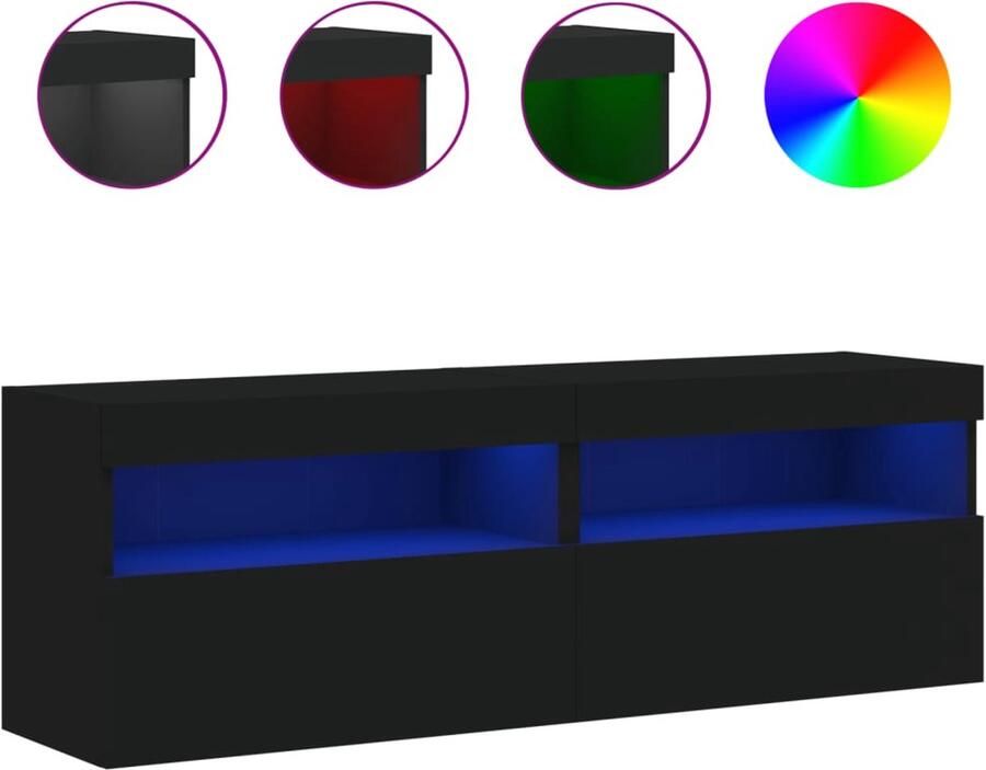 The Living Store Tv-wandmeubels met LED-verlichting 2 st 60x30x40 cm zwart Tv-standaard Tv-meubel Led Verlichting Houten Tv Stand Wandmontage - Foto 3