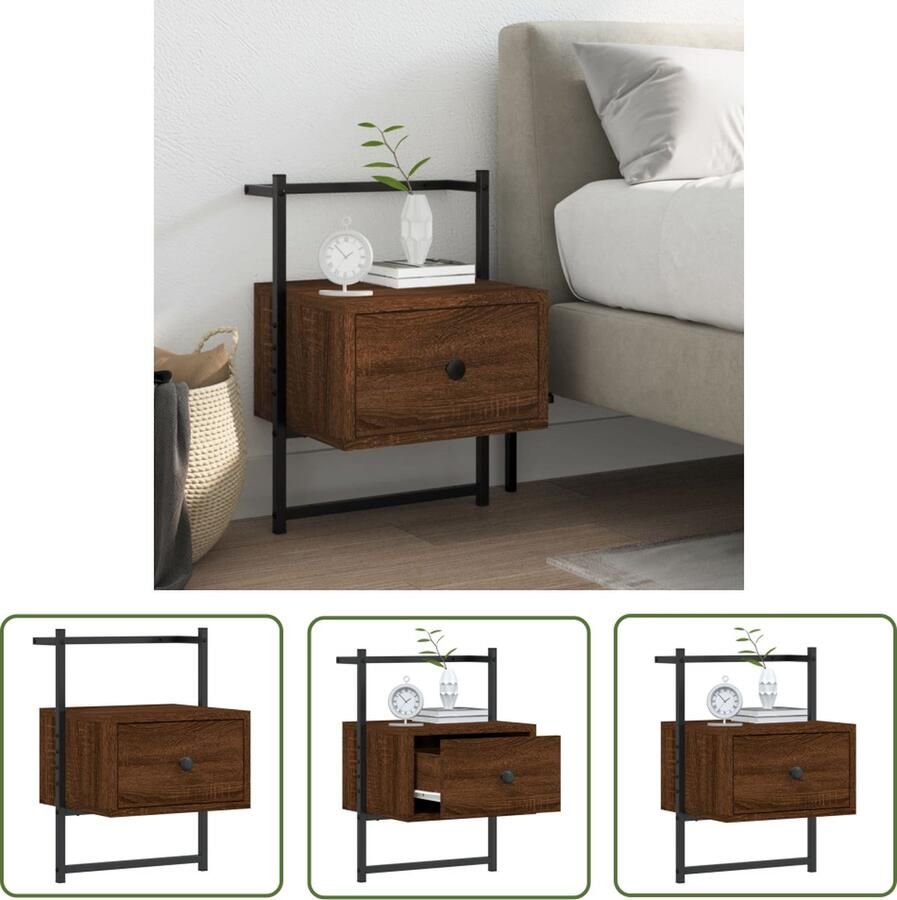 The Living Store Zwevend Wandnachtkastje 35x30x51 cm Bruineiken Bewerkt Hout en Metaal Wandlamp Nacht Kastje Slaapkamer Meubilair Houten Nachtkastje Zwevend Nachtkastje - Foto 2