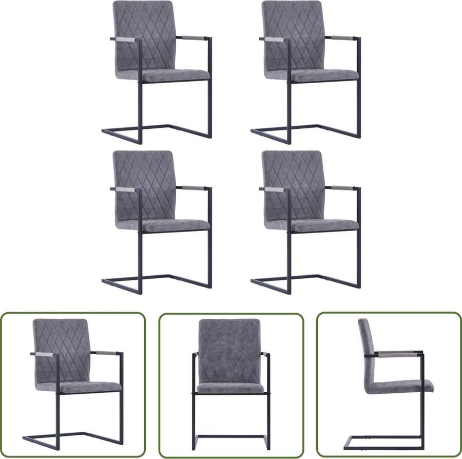 The Living Store Zwevende Eetkamerstoelen Donkergrijs 53 x 61 x 88.2 cm Kunstleren bekleding Stalen frame Zwevende Eetkamerstoelen Grijs Kunstleder Meubels Salon Meubilair Design Stoelen - Foto 2