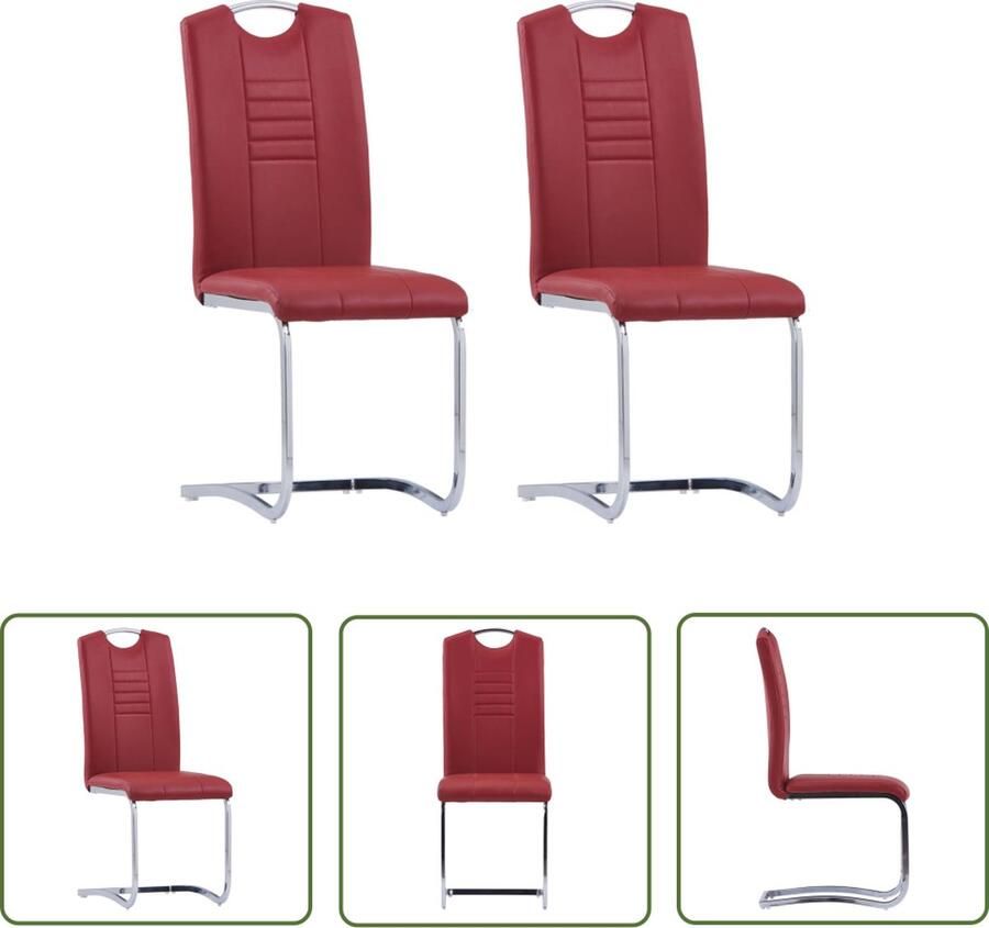 The Living Store Zwevende Eetkamerstoelen Set van 4 Rood 42 x 52 x 100 cm Kunstleer Zwevende Eetkamerstoelen Set Rode Eetkamerstoelen Kunstlederen Eetkamerstoelen Moderne Eetkamerstoelen - Foto 3