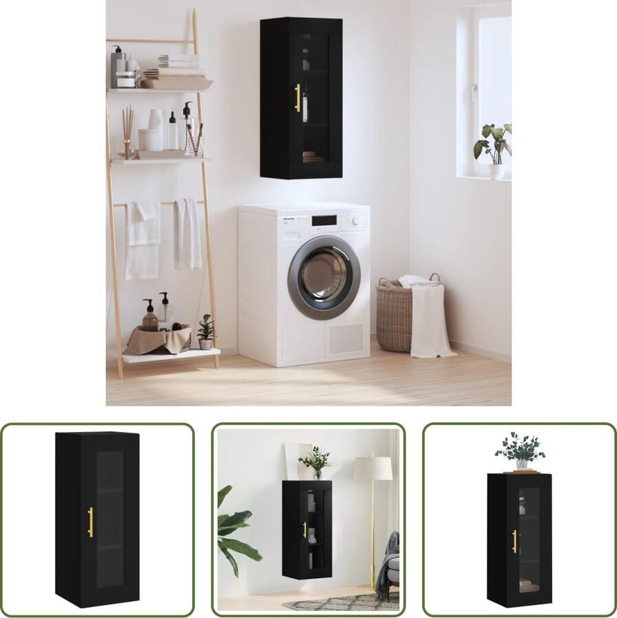 The Living Store Hangkast 34 5x34x90 cm zwart Hangkast Wandkast Opbergkast Houten Kast Zwarte Kast