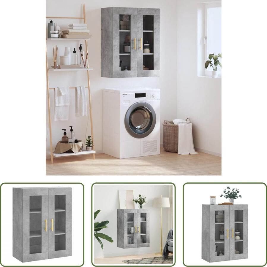 The Living Store Zwevende Opbergkast Betongrijs 69.5 x 34 x 90 cm Hoge kwaliteit hout Voldoende opbergruimte Wandgemonteerd - Foto 2