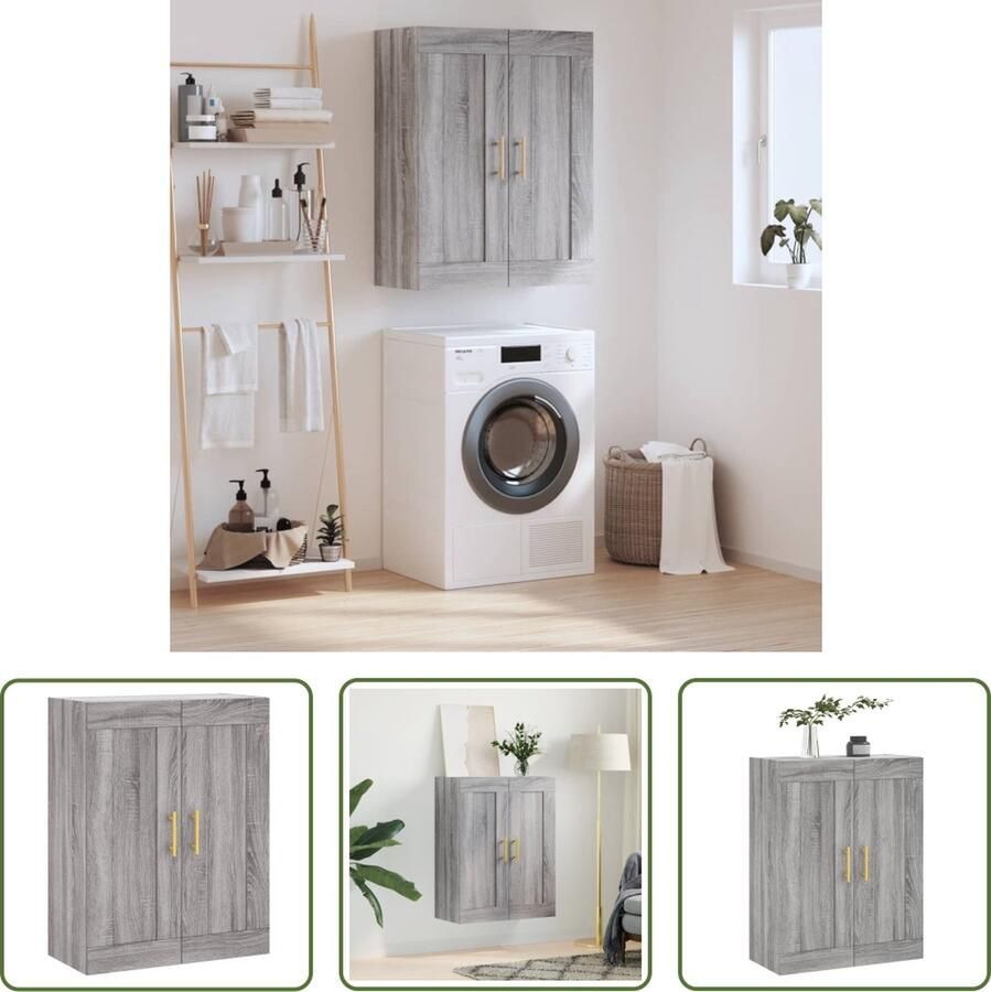 The Living Store Wandkast 69-5x34x90 cm bewerkt hout grijs sonoma eikenkleurig Keukenkast