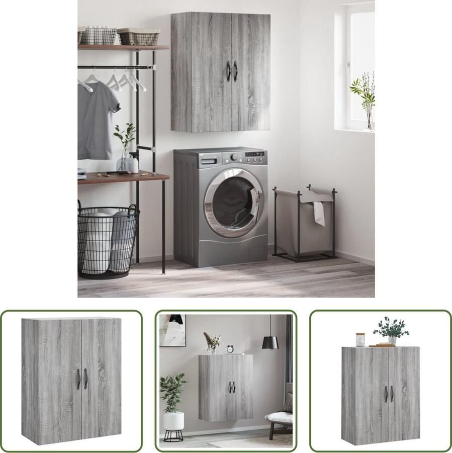 VidaXL Wandkast 69 5x34x90 cm bewerkt hout grijs sonoma eikenkleurig Wandkast Grijze Wandkast Houten Wandkast Sonoma Eiken Opbergkast - Foto 2