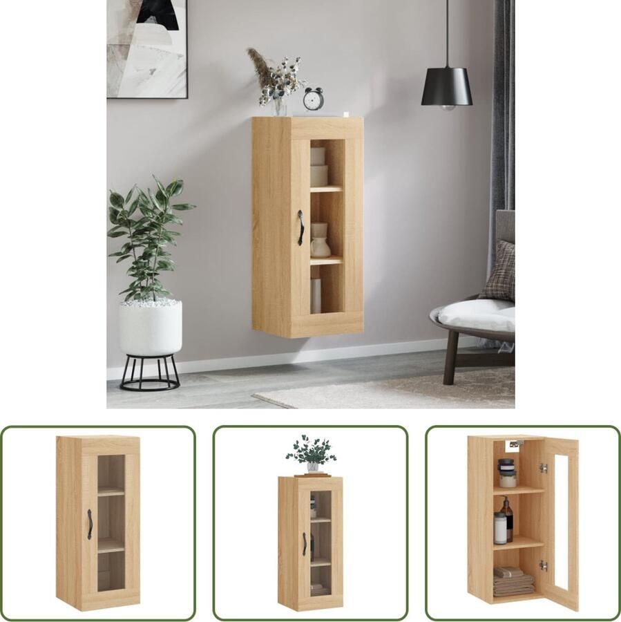The Living Store Zwevende Opbergkast Sonoma Eiken 34.5 x 34 x 90 cm Wandgemonteerd