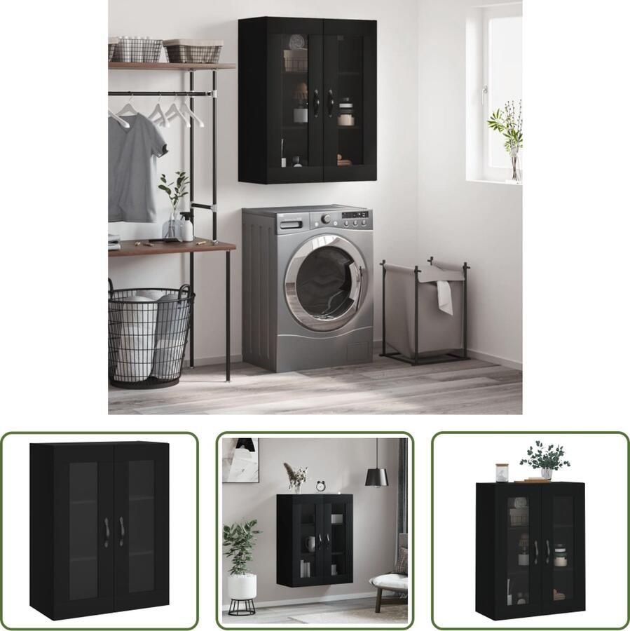 The Living Store Wandkast 69 5x34x90 cm bewerkt hout zwart Zwevende Kast Wandkast Opbergkast Zwarte Kast Houten Kast