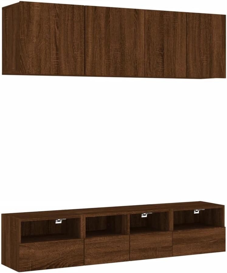 The Living Store 5-delige Tv-wandmeubelset bewerkt hout bruin eikenkleur Tv Wandmeubel Tv Kast Houten Tv Stand Bruine Eiken Meubilair Opbergkast - Foto 2