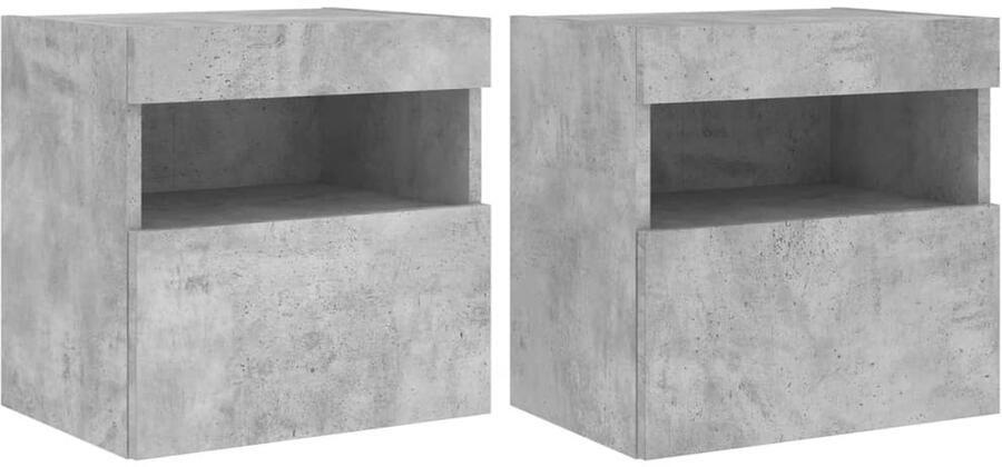 The Living Store Tv-wandmeubels met LED 2 st 40x30x40 cm betongrijs Tv-kast Tv-meubel Wandmontage Led Verlichting Rgb Verlichting - Foto 2