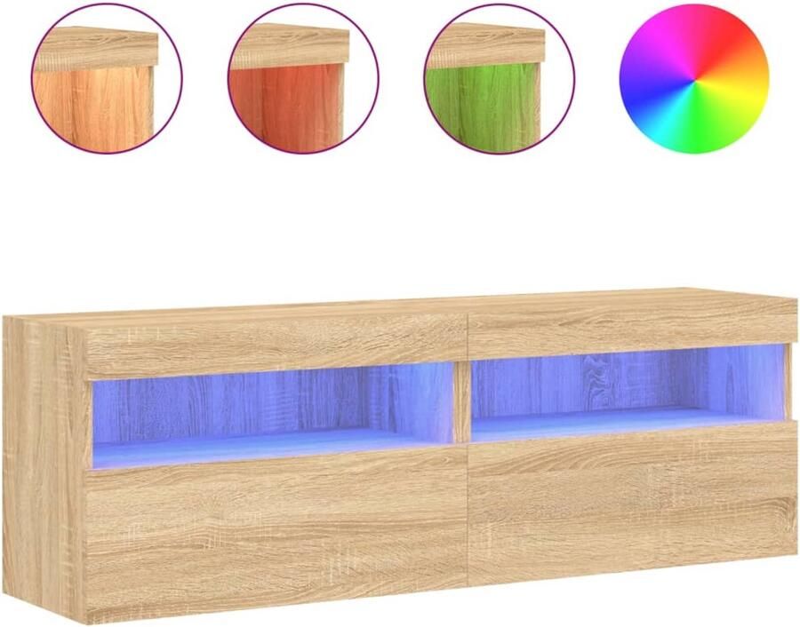 The Living Store Tv-wandmeubels met LED 2 st 60x30x40 cm sonoma eikenkleurig Tv-kast Tv-wandmeubel Led-verlichting Rgb-verlichting Sonoma Eiken - Foto 4