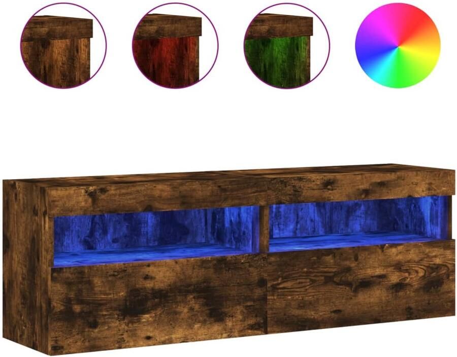 The Living Store Tv-wandmeubels met LED 2 st 60x30x40 cm gerookt eikenkleurig Tv-standaard Tv-meubel Led Verlichting Houten Tv-tafel Bruine Tv-kast - Foto 2