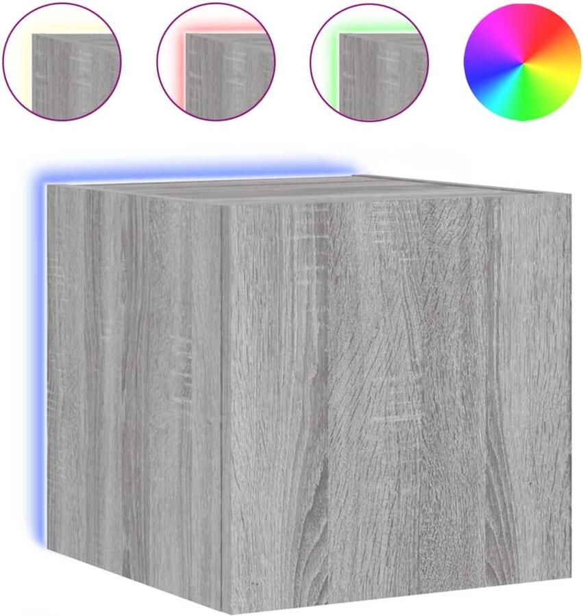 The Living Store Tv-wandmeubel met LED-verlichting 30 5x35x30 cm grijs sonoma Tv-wandmeubel Led-verlichting Grijze Tv-standaard Houten Tv-tafel Salontafel - Foto 2