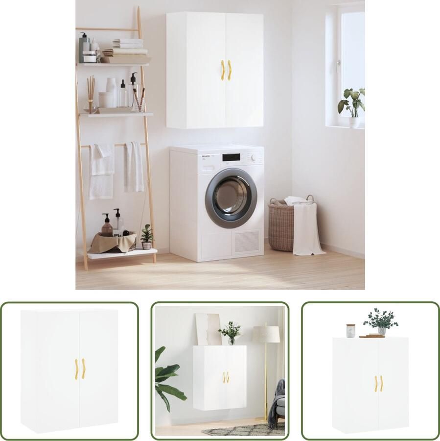 The Living Store Wandkast 69 5x34x90 cm wit Wandkast Houten Kast Opbergkast Keukenopstelling Livingroom Meubels