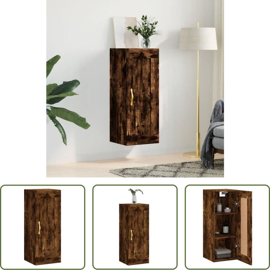 The Living Store Wandkast 34 5x34x90 cm bewerkt hout gerookt eikenkleurig Wandkast Opbergkast Keukenopstelling Houten Kast Zwevende Kast