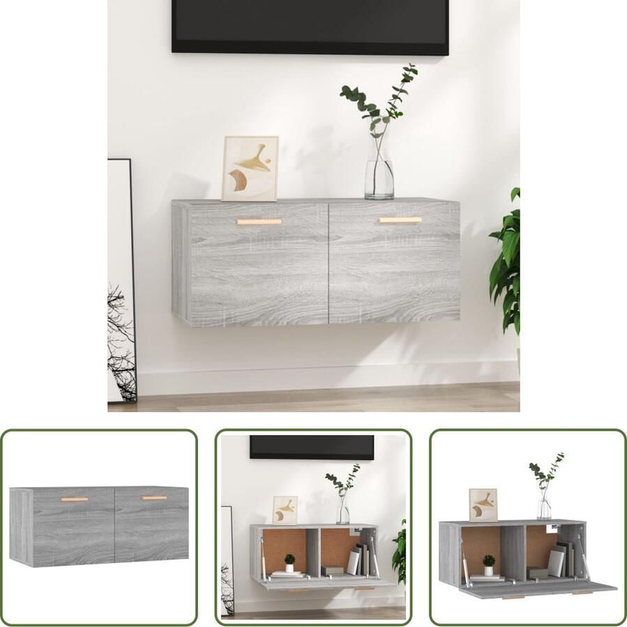The Living Store Wandkast 80x35x36 5 cm bewerkt hout grijs sonoma eikenkleurig Zwevende Wandkast Opbergkast Scandinavisch Design Grijze Wandkast