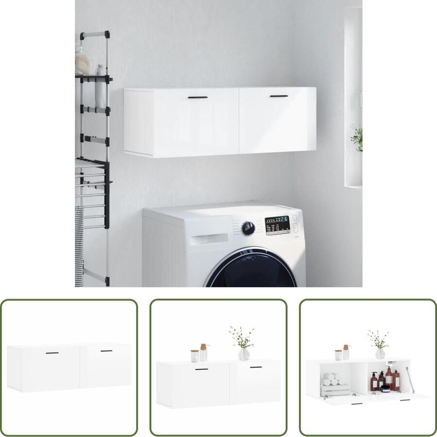 The Living Store Zwevende Wandkast Hoogglans wit 100 x 36.5 x 35 cm Duurzaam bewerkt hout - Foto 2