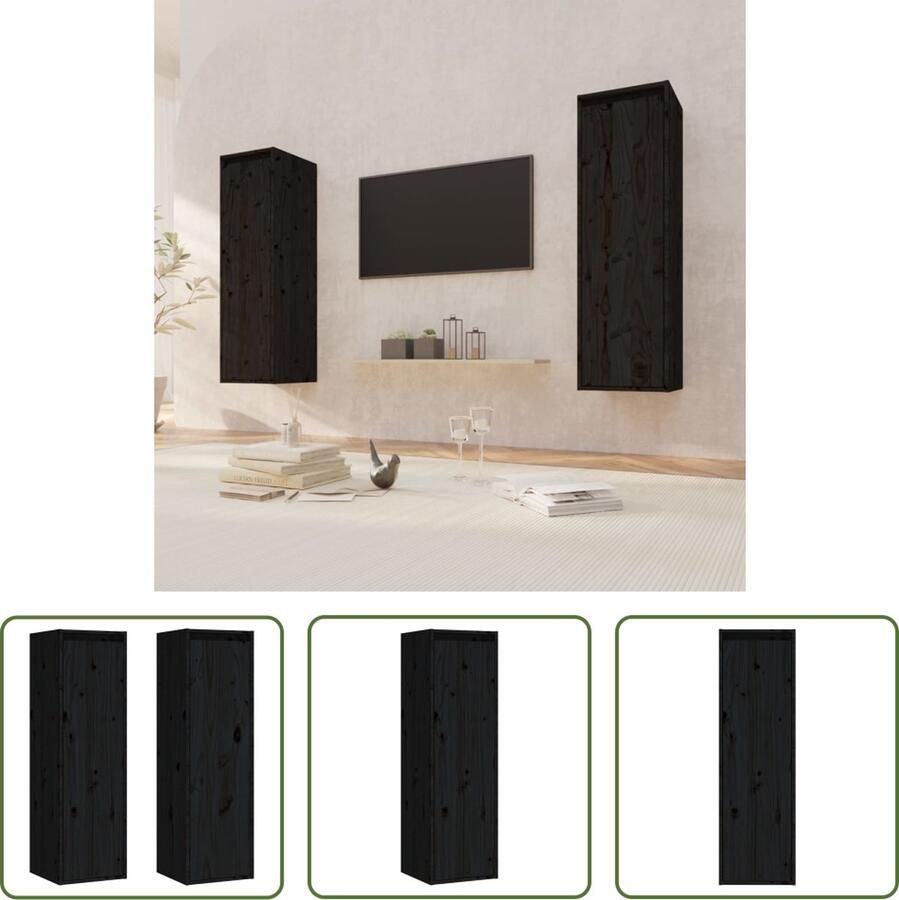 The Living Store Zwevende Wandkast Massief Grenenhout 30 x 30 x 100 cm Zwart