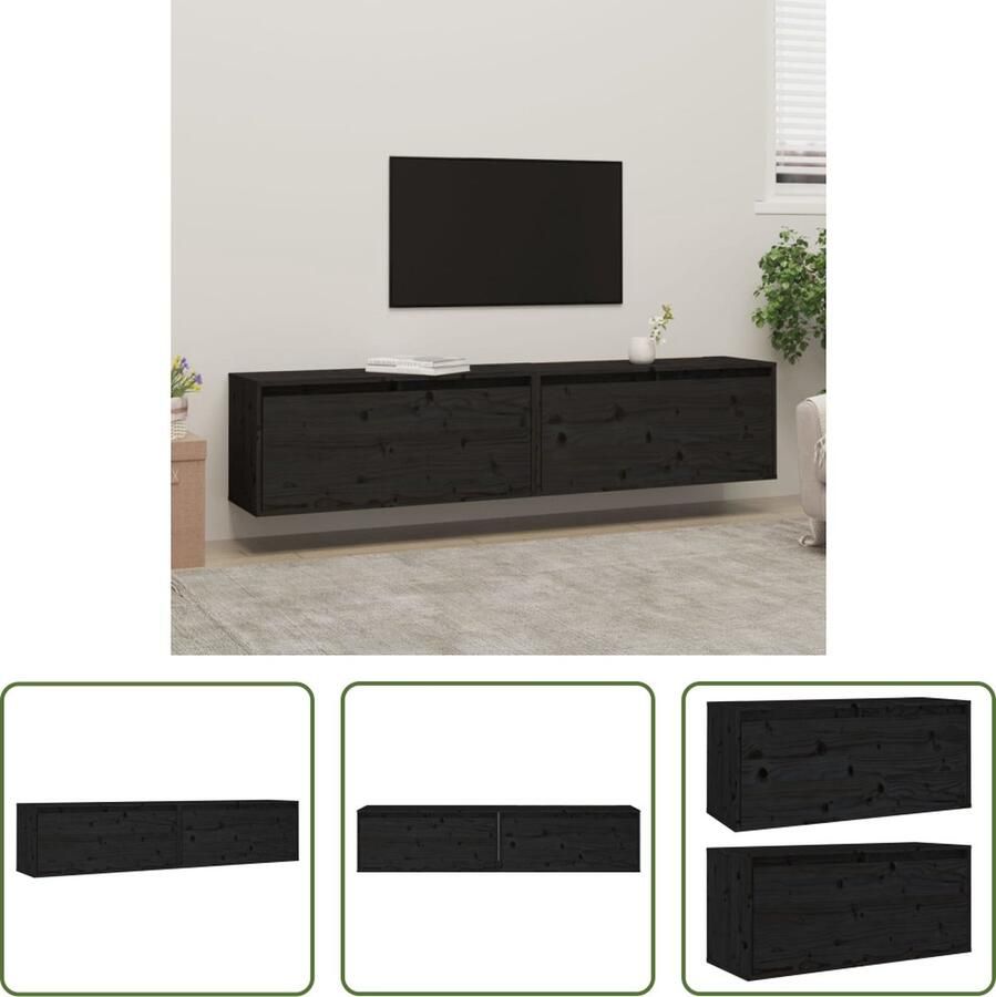 The Living Store Zwevende wandkast Massief grenenhout 80 x 30 x 35 cm Zwart