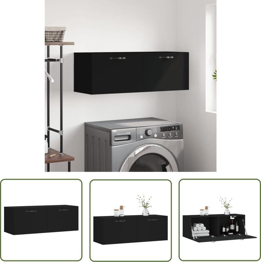 The Living Store Zwevende Wandkast Zwart 60 x 36.5 x 35 cm Duurzaam Hout Wandgemonteerd Zwevende Wandkast Houten Kast Zwarte Kast Badkamerkast Slaapkamerkast - Foto 2