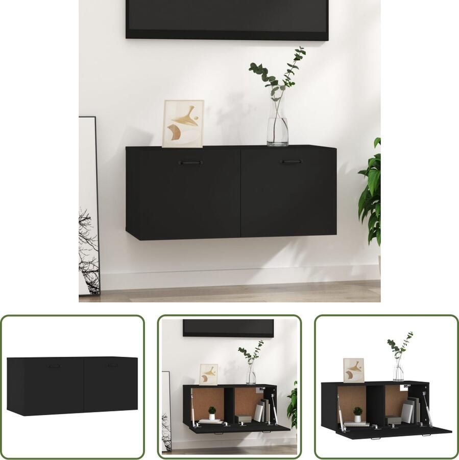 The Living Store Zwevende Wandkast Zwart 80 x 35 x 36.5 cm Bewerkt Hout