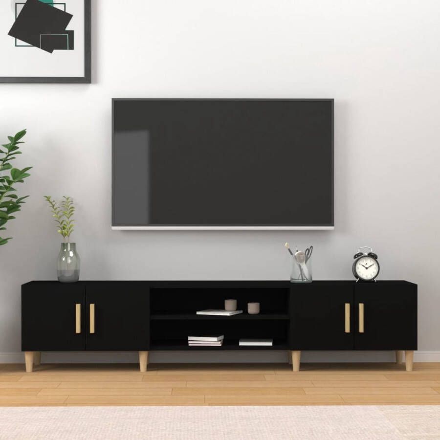 The Living Store TV-meubel Trendy Houten poten Voldoende opbergruimte Display functie Zwart 180x31.5x40cm - Foto 2
