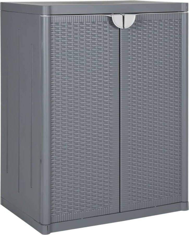 The Living Store Tuinkast Rattan Grijs 65 x 45 x 88 cm Polypropeen Met 2 schappen Tuinkast Opslagkast Buitenschrank Veranda Kast Ratan Look - Foto 2