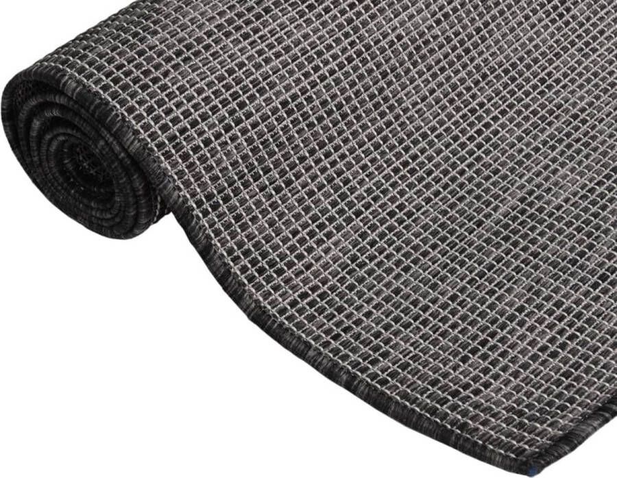 The Living Store Tuinkleed Grijs 100x200 cm Platgeweven PVC tapijt voor binnen en buiten Tuintapijten Buitentapijten Pvc Tapijt Plat Geweven Tapijt Grijstinten - Foto 2