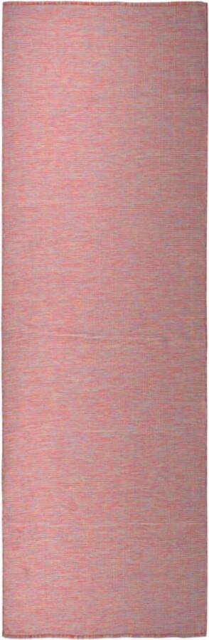 The Living Store Tuinkleed Platgeweven Polypropyleen 80 x 250 cm Rood Tuintapijten Buitentapijt Terrasvloerkleed Balkontapis Plat Geweven Tapijt - Foto 2