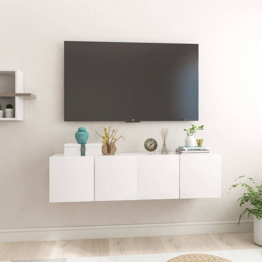 The Living Store Hangend Tv-meubel Hoogglans wit 60 x 30 x 30 cm 2 vakken Bewerkt hout - Foto 2