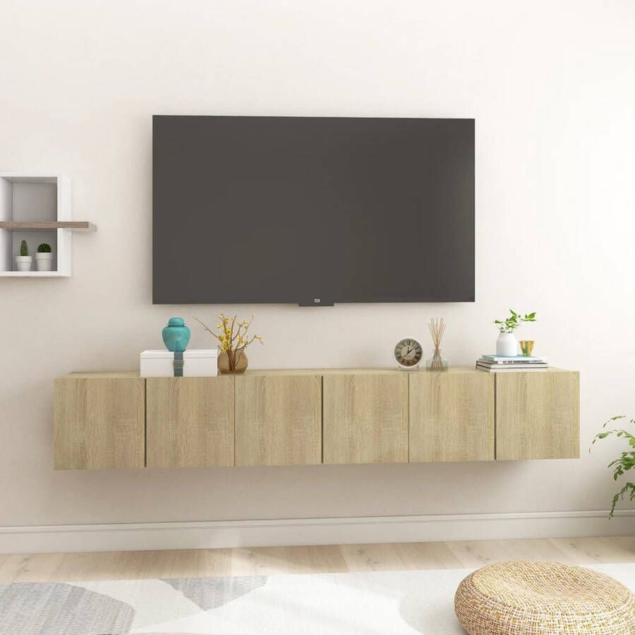 The Living Store Hangende televisiekasten Hifi-kastenset Sonoma eiken 60 x 30 x 30 cm Bewerkt hout - Foto 2
