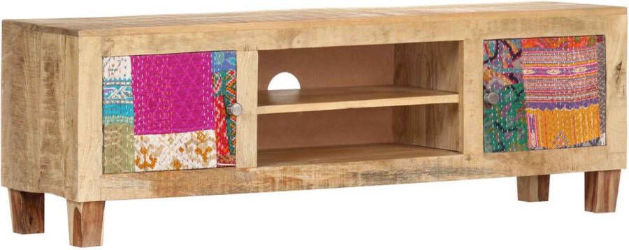 The Living Store TV hifi-standaard massief mangohout 120 x 30 x 40 cm patchwork - Foto 2