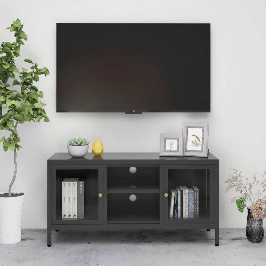 The Living Store TV-kast 105 x 35 x 52 cm antraciet stalen constructie - Foto 2