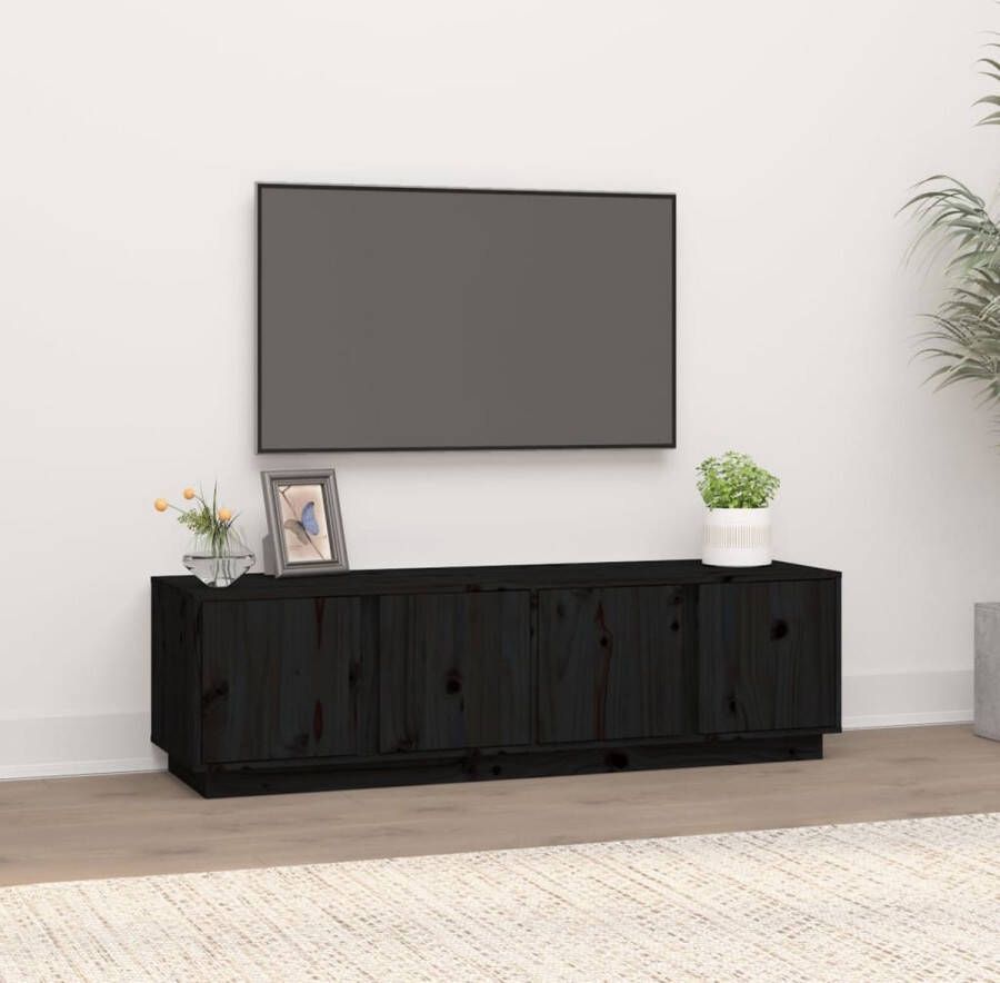 The Living Store Tv-meubel 140x40x40 cm massief grenenhout zwart Kast - Foto 3