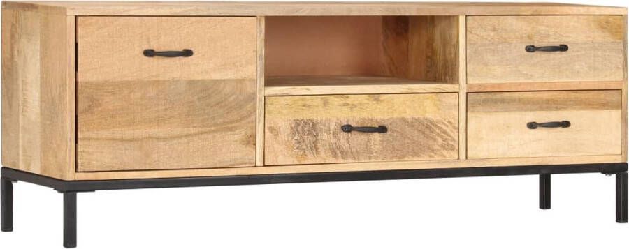 The Living Store Tv-kast Antieke Stijl Massief Mangohout 130x30x45 cm 3 lades - Foto 2