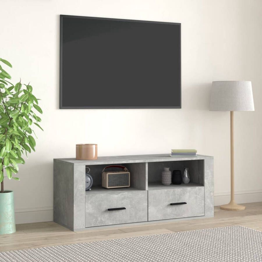 The Living Store TV-kast Betongrijs 100x35x40 cm klassiek design - Foto 2