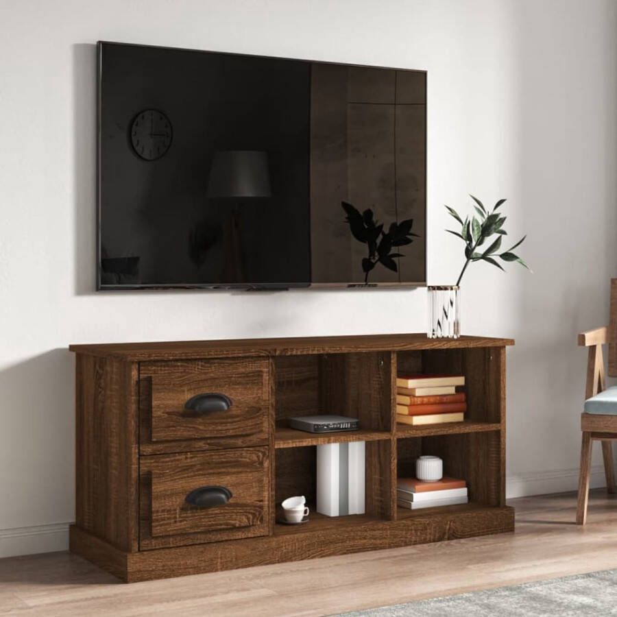 The Living Store Tv-meubel 102x35-5x47-5 cm bewerkt hout bruineikenkleurig Kast - Foto 1