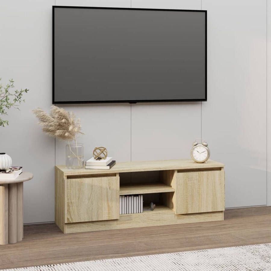 The Living Store Tv-kast Classic Sonoma Eiken 102x30x36cm Stevig houten meubel - Foto 2