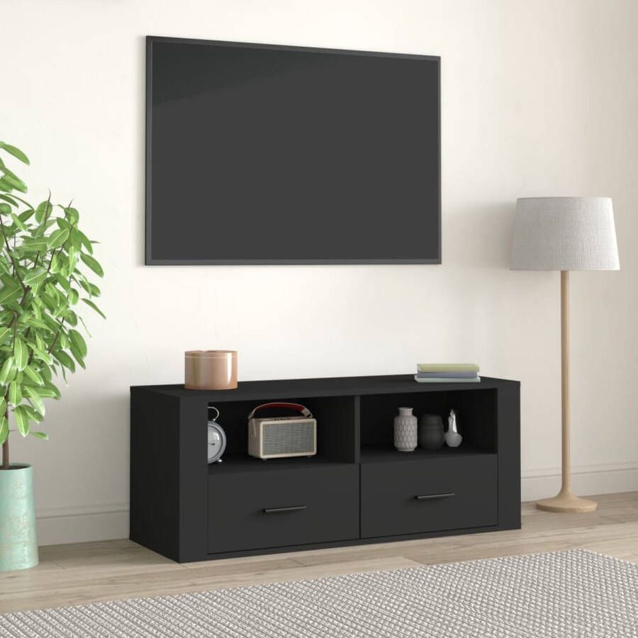 The Living Store Tv-kast Classic Zwart 100 x 35 x 40 cm Bewerkt hout - Foto 2