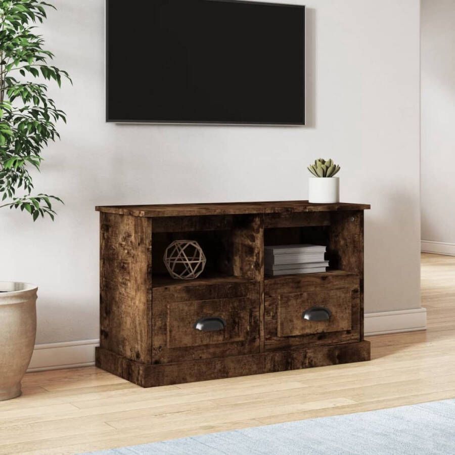 The Living Store TV-kast Gerookt Eiken 80x35x50 cm Duurzaam materiaal Voldoende opbergruimte Display functie - Foto 2