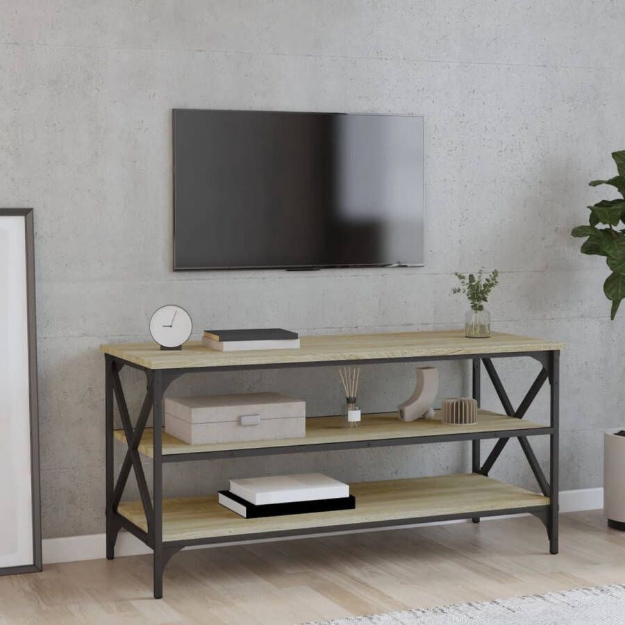 The Living Store TV-kast Industrieel 100 x 40 x 50 cm Sonoma eiken - Foto 2