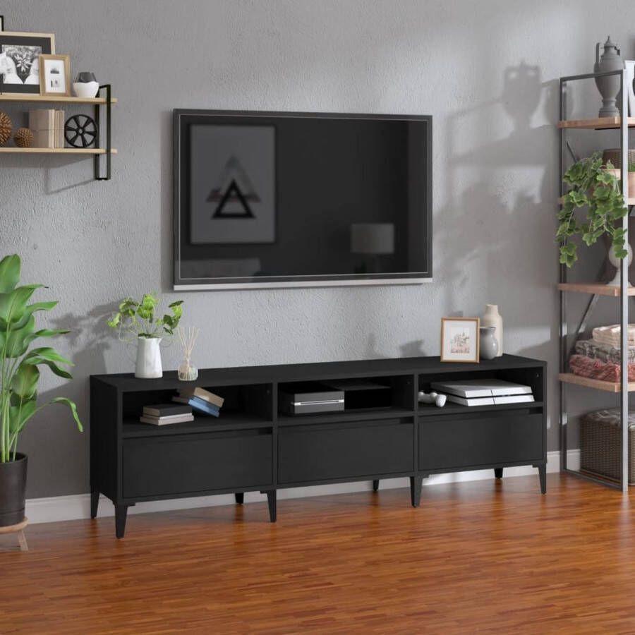 The Living Store Tv-meubel 150x30x44 5 cm bewerkt hout zwart - Foto 2